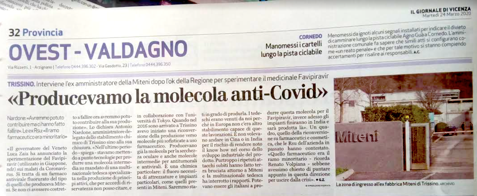 corona giornale di vicenza miteni
